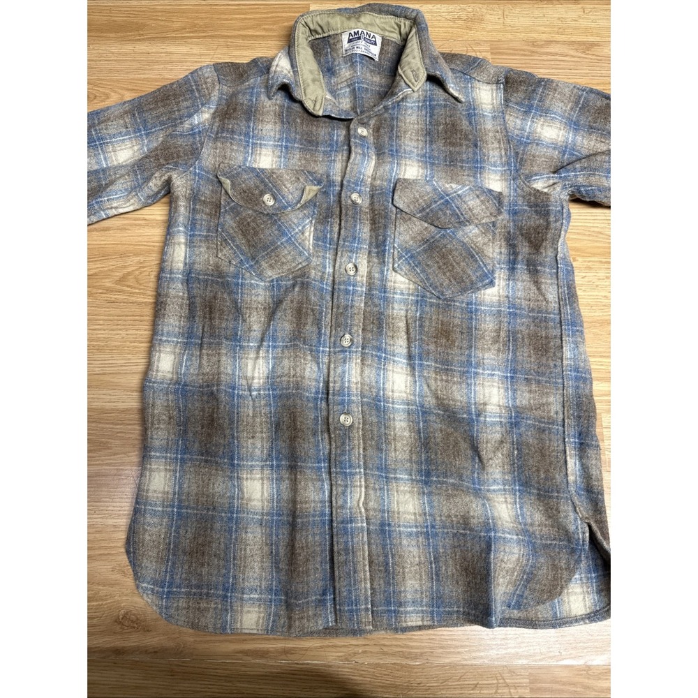 Vintage Amana Woolen Mill Mens Medium Plaid Wool Button Down Long Sleeve Shirt - Picture 3 of 7